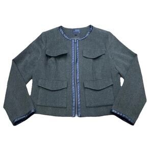 The Limited Wool Blend Cropped Moto Blazer Jacket Large Classic Forest Fairy